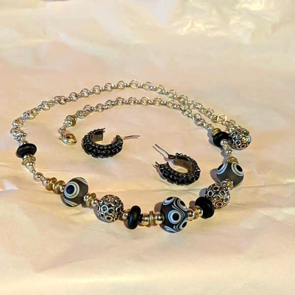 Glass bead stainless steel necklace& earrings set - Picture 2 of 4